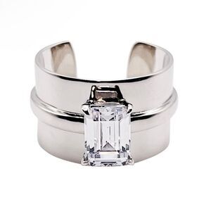 NWOT Lisa Freede Adjustable Emerald Cut Cubic Zirconia Stone Cigar Band Ring OS